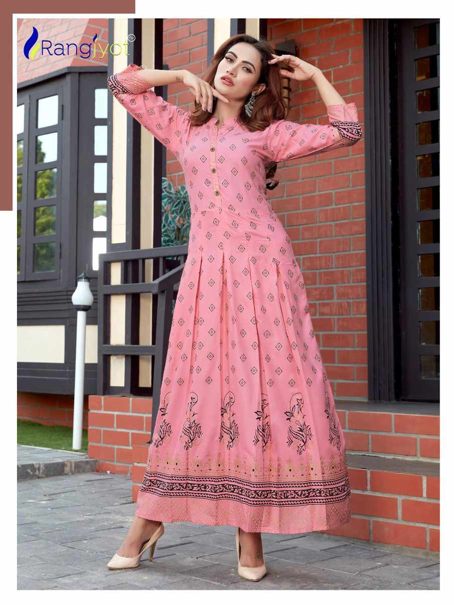 Shenaaz Vol-3 Gold Print Rayon Kurti Set Shenaaz Vol-3 Gold Print Rayon Kurti Set